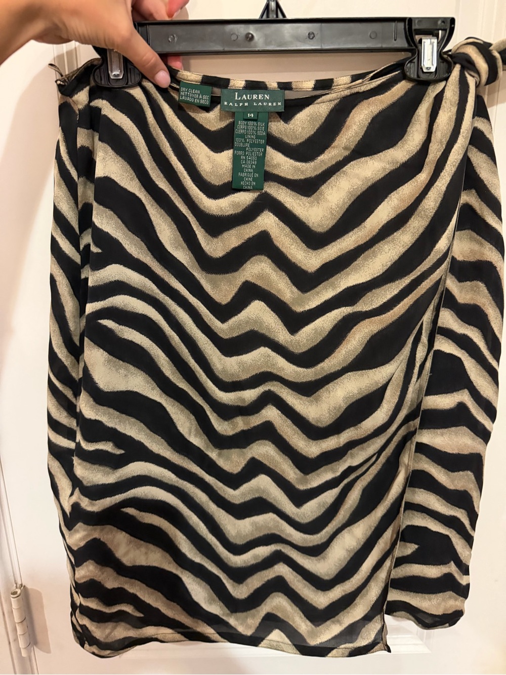 Lauren Ralph Lauren Black and Cream Zebra-Print Wrap Pencil Skirt 100% Silk